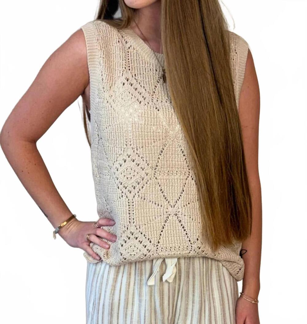 NEW STACCATO alina crochet sleeveless top in taupe